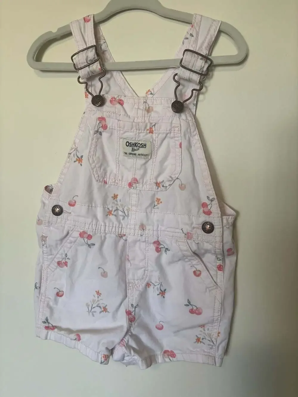 OshKosh B'gosh Pink Cherry and Floral Print Shortall Overalls